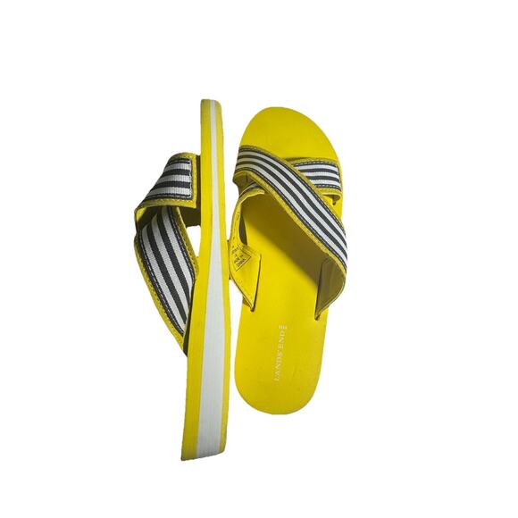 New Land's End Yellow Sandals Slides 90s Vibes Navy and White Stripe Preppy Boat - Picture 1 of 8
